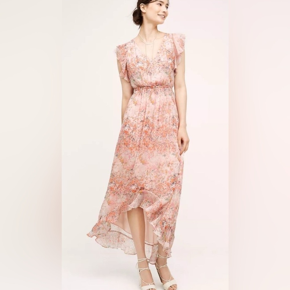 NWT Anthropologie HD In Paris Sidra Chiffon Pink Floral Summer HiLo Dress Size 4